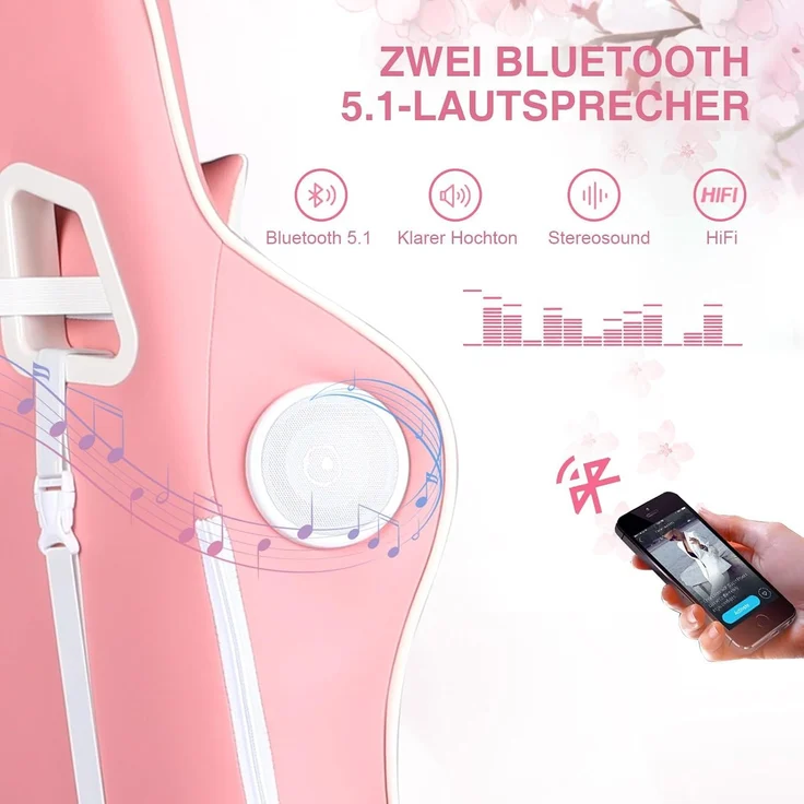 GTPLAYER Gaming Stuhl Gamer Stuhl mit Fußstütze Bluetooth Lautsprecher Ergonomischer Bürostuhl Computerstuhl Schreibtischstuhl PC Stuhl mit verstellbare Rückenlehne 150 kg Belastbarkeit pink – Bild 7