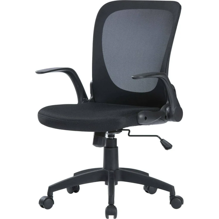 Dmora - Stuhl mit Rädern Wellington, Executive-Netzsessel mit Armlehnen, ergonomischer Sitz mit klappbaren Armlehnen, 60x59h86/96 cm, Schwarz – Bild 1