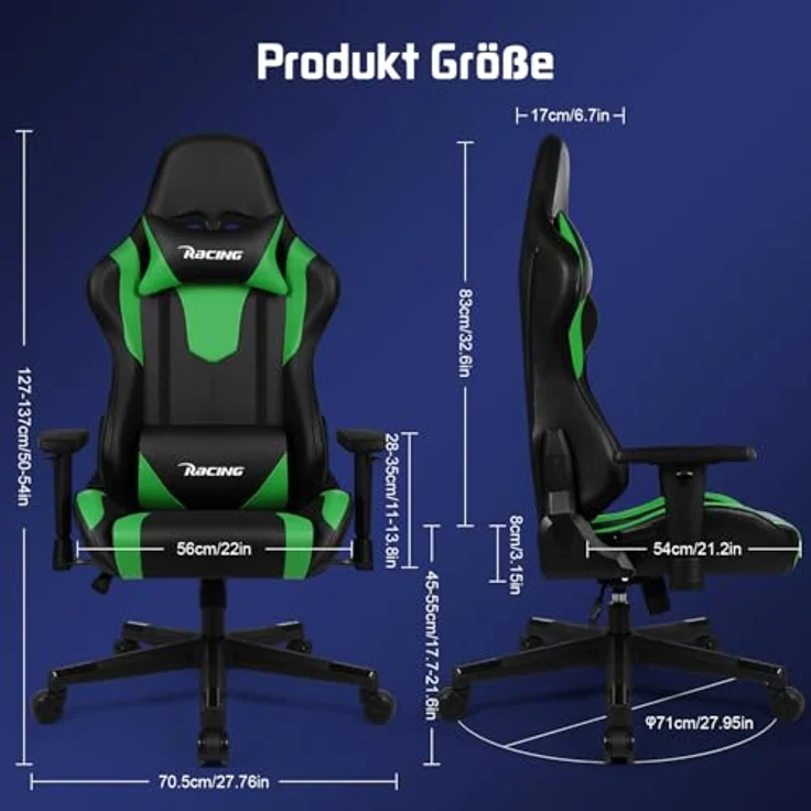 Homimaster Gaming Stuhl, Bürostuhl Ergonomisch mit verstellbare Lendenkissen, Kopfkissen und Armlehnen, Gaming Chair Gepolstert, Gamer Stuhl Wippfunktion, Gaming Stuhl 150 kg Belastbarkeit – Bild 3