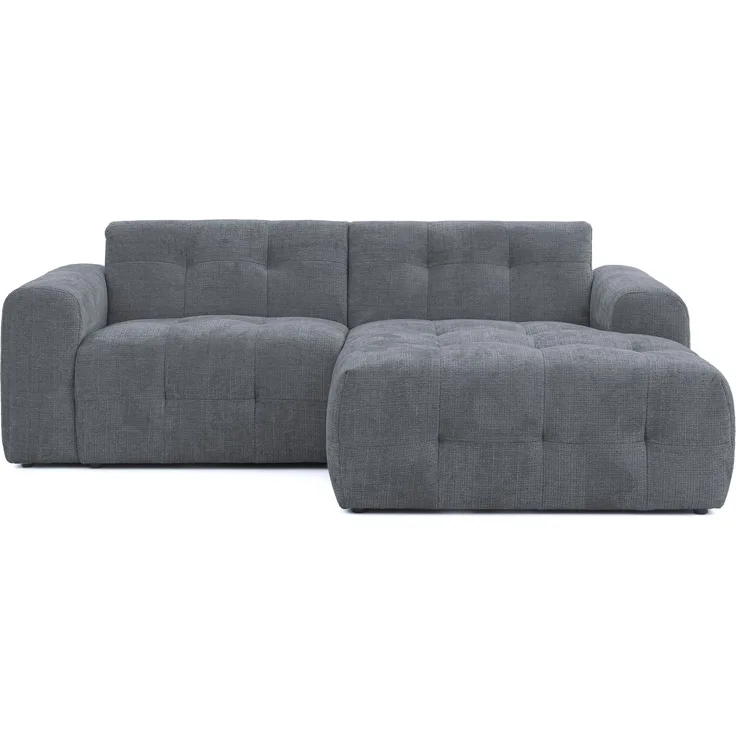 luma-home Modernes Ecksofa mit Ottomane rechts, mit markanten Steppungen, Chenille in Grau, 234 x 161 x 79cm