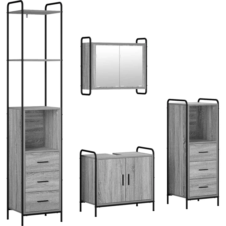 vidaXL Badezimmerschrank-Set 4 stk. Sonoma-Grau 40 x 36 x 200,5 cm 3444666 – Bild 2