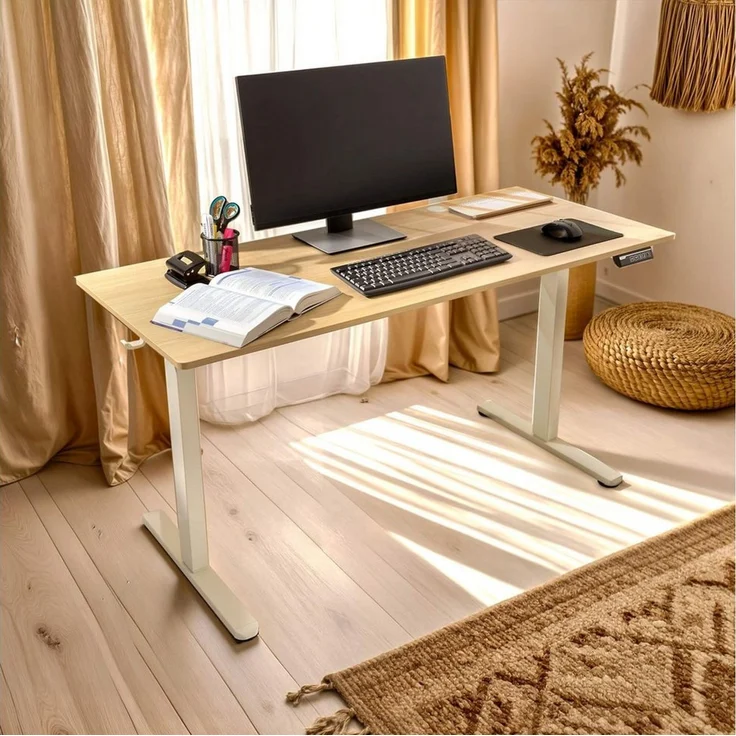 Arebos Schreibtisch Computer-Bürotisch 140 x 60 cm, elektrisch Memory-Funktion, 72-118 cm höhenverstellbar, Hebekapazität: 50 kg – Bild 1