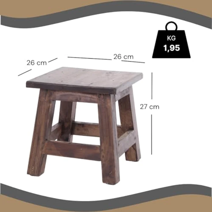 DESIGN DELIGHTS Hocker Fusshocker PALO, 27x26cm (HxB), rustikaler Holzhocker Massivhocker – Bild 3
