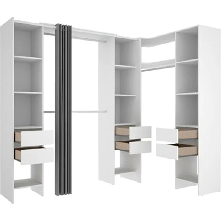 Dmora - Großer Kleiderschrank Biaena, Schlafzimmermöbel, Schrank, Garderobe, 234x141 h205 cm, Weiß – Bild 2