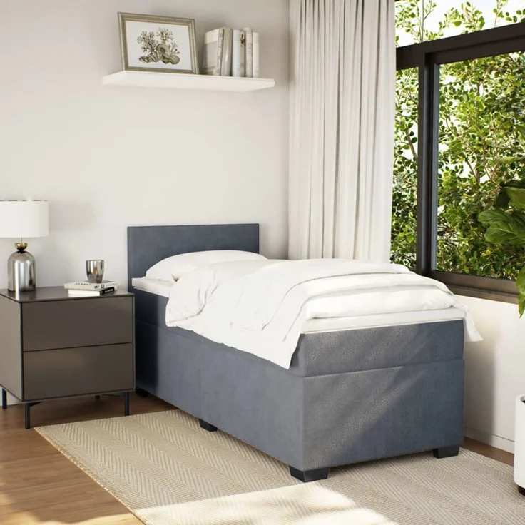 vidaXL Boxspringbett mit Matratze Dunkelgrau 100x200 cm Samt 3288529 – Bild 5
