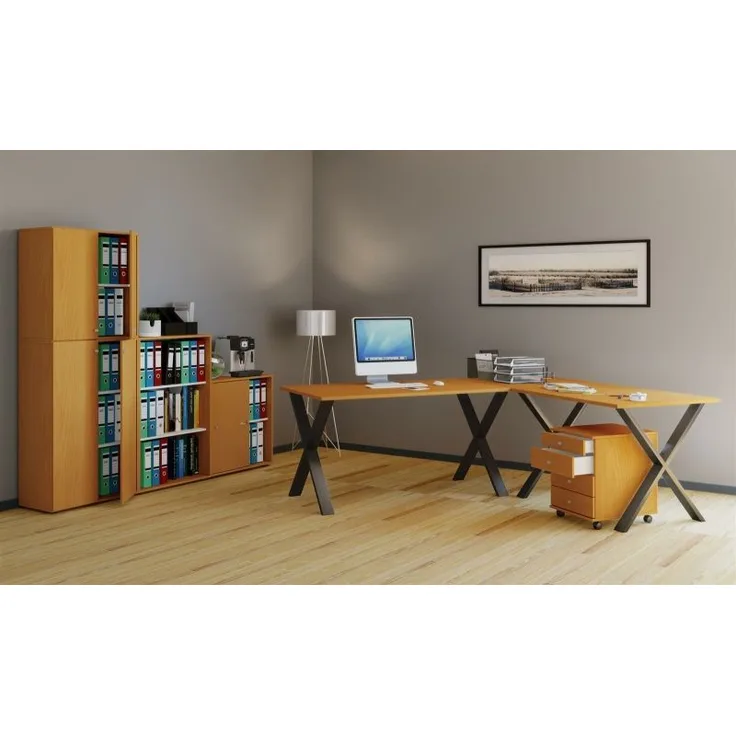 VCM Eck-Schreibtisch Lona 190 x 130 x 50 X-Füße Buche/Schwarz