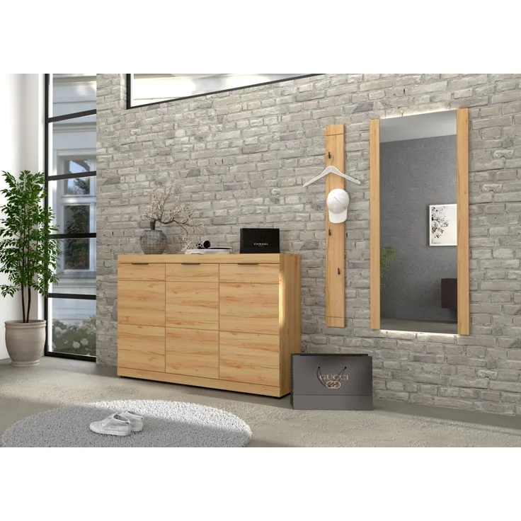 XORA 'OHIO' Spiegel XL, MDF Wildeiche, 150 x 65 x 2 cm, mit LED-Beleuchtung