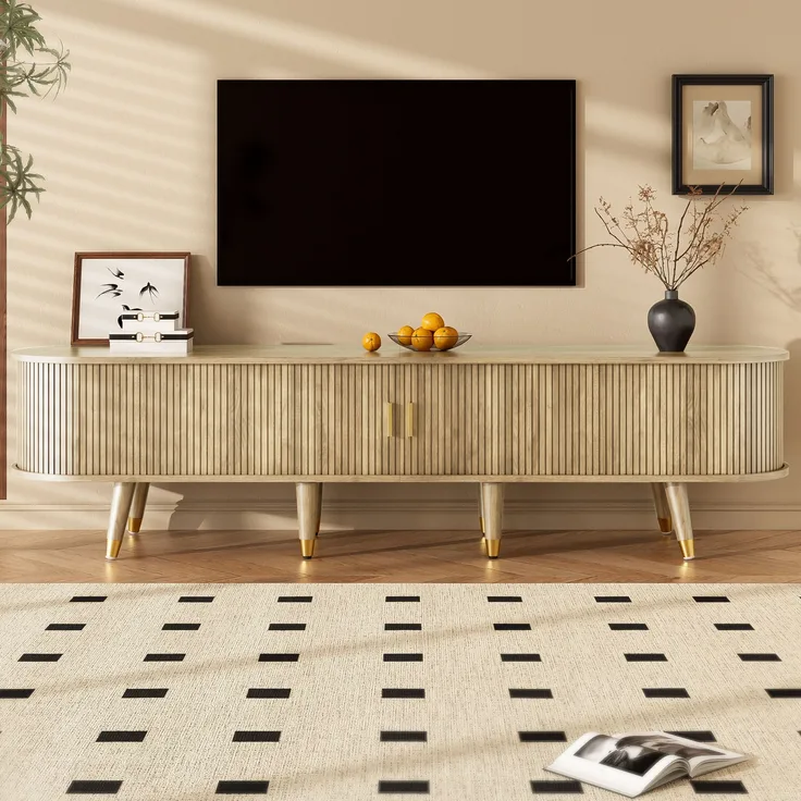 TV-Schrank 175x38x45 cm mit Schiebetüren – rustikales TV-Möbel aus MDF in Eichenholzoptik