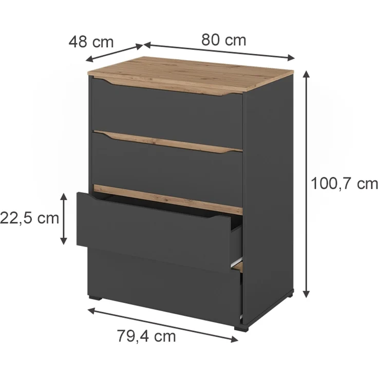 Kommode Ruben Anthrazit/Artisan-Eiche 80 x 100.7 cm Vicco – Bild 2