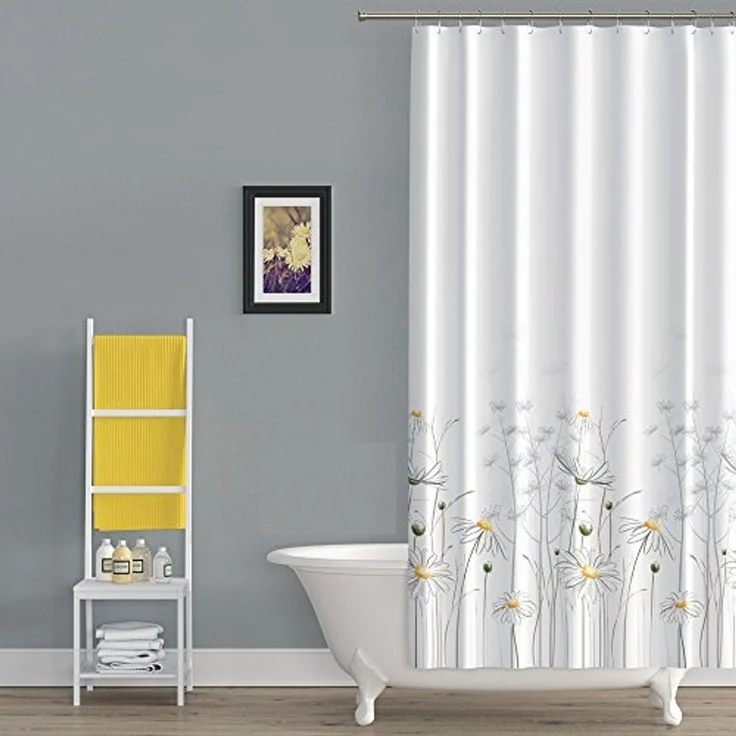 Ekershop Duschvorhang Textil Daisy Gänseblümchen Weiß und Gelb für Duschstange Breite 240 cm (inkl. Ringe), Höhe 200 cm, wasserabweisend, waschbar, bügelbar – Bild 5