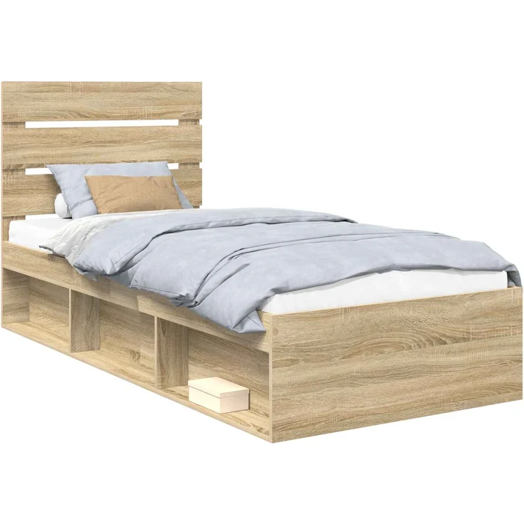 vidaXL Bettrahmen Sonoma-Eiche 90 x 200 cm Massives Kiefernholz 3411786 – Bild 1
