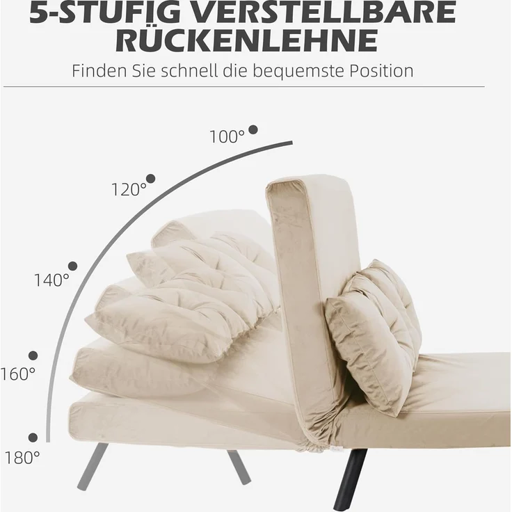 HOMCOM Schlafsofa Relaxsessel mit Bettfunktion, Klappsofa mit Samtoptik, Polstersofa 1 Teile, mit Verstellbarer Rückenlehne, Beige, 102 x 73 x 81 cm – Bild 5