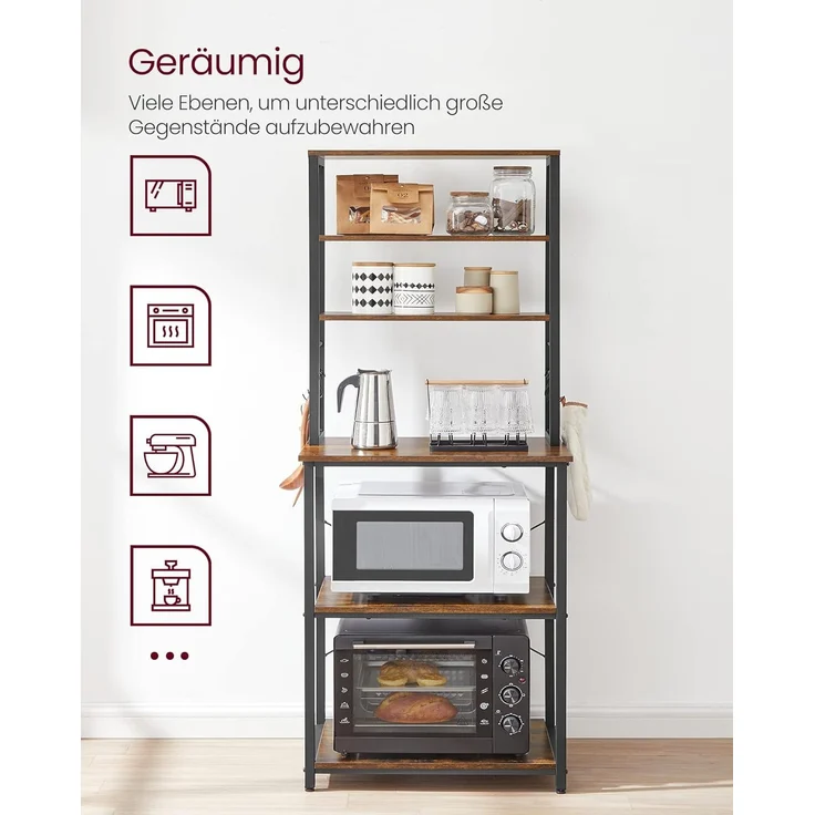 Vasagle Küchenregal mit Ablagen, Stahl vintagebraun-schwarz, 40 x 60 x 167 cm – Bild 5