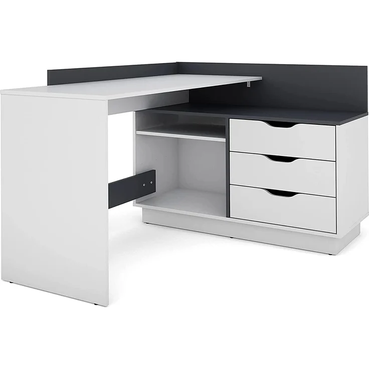 byLIVING Winkelschreibtisch BELFAST / Rechts oder Links montierbar / 3 Schubkästen / matt weiß - anthrazit /Bürotisch / Eckschreibtisch / Schreibtisch / B 129, H 83,5, T 105 cm – Bild 5