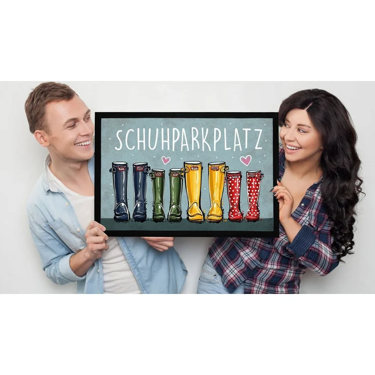 MoonWorks Fußmatte Fußmatte Schuhparkplatz Motiv lustig Gummistiefel Familie Willkommen, rechteckig – Bild 3