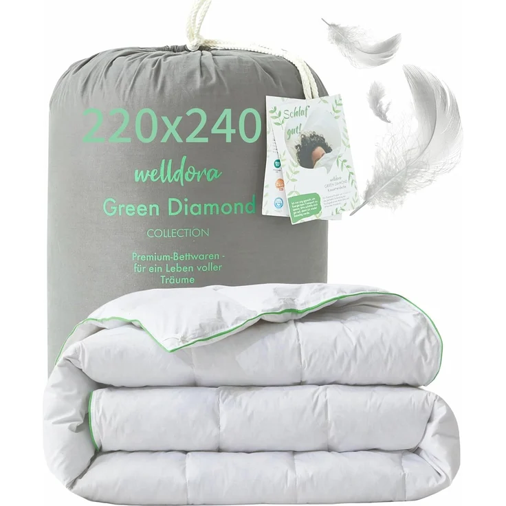 Welldora Komfort Bettdecke 220x240 Sommer | 100% Extraweiche Federn & Daunen | Fachärztlich geprüft, Oeko-Tex, Allergiker | Zertifiziert für Tierwohl | Dünne leichte Sommerdecke Daunendecke 220x240 – Bild 1