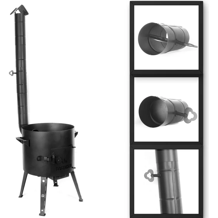 Ø44 Uchag 2mm Stahl Utschak mit Schornstein Adapter-Ringe Utschag Abzugsrohr Campingofen Feuerstelle Feldküche Außenküche Eintopfofen Gulaschkanone – Bild 7