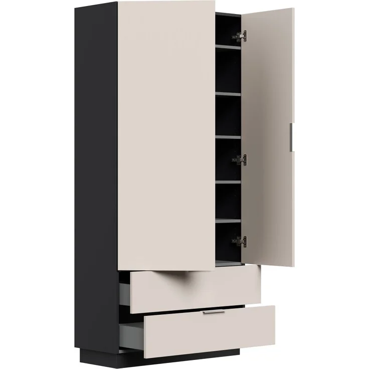 Mehrzweckschrank Castello-L Spiegeltür 2 Softeinzüge 30 Paar Creme-Grafit : Creme / Grafit – Bild 6