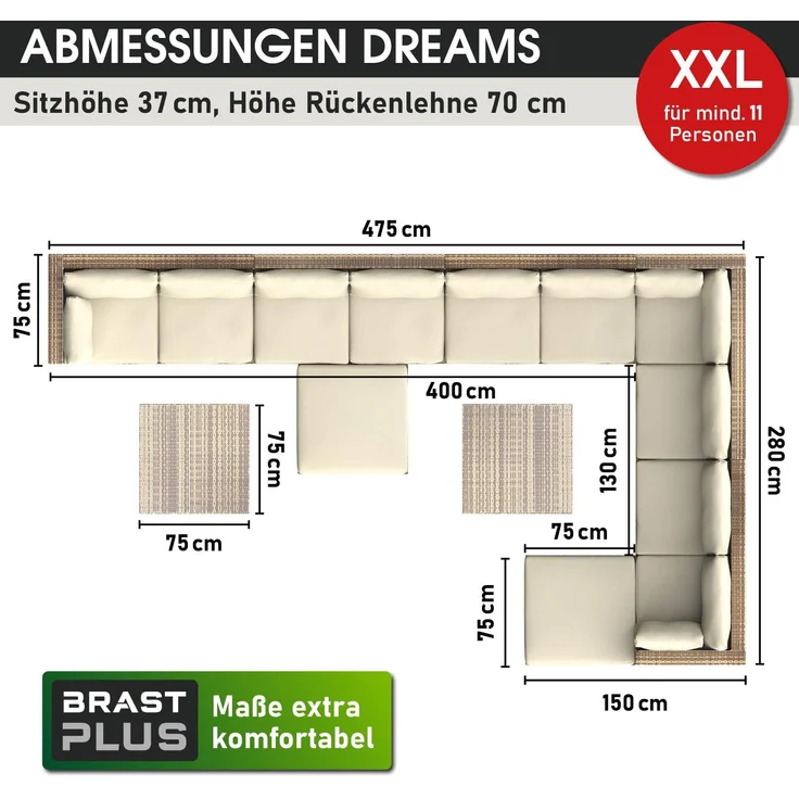 BRAST 'Dreams' Gartenmöbel Lounge, Polyrattan, 11 Personen, Braun – Bild 4