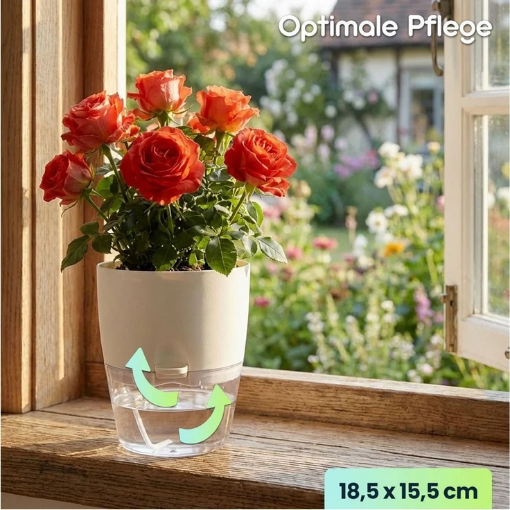 shop'n smile ideoon Blumentopf Blumentopf selbstbewässernd Ø18,5cm Pflanzgefäß mit Docht-System (3 St, 3er-Set & 6er-Set), 10-15 Tage Urlaubsschutz/transparentes Reservoir/ 18,5x15,5 cm – Bild 4