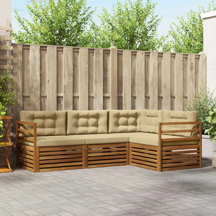 vidaXL Outdoor-Sofagarnitur 4 stk. 4-Sitzer Natur und Beige 3373363 – Bild 1