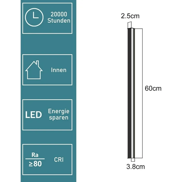 Nettlife LED Wandleuchte Schwarz Modern 60CM 21W Up Down innen Wandbeleuchtung, nicht dimmbar, LED fest integriert, Warmweiß, für Flur Treppenhaus Wohnzimmer Kinderzimmer Schlafzimmer – Bild 3