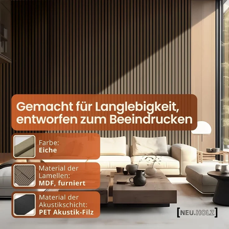Akustik-Wandpaneel 16er Set Vang 120x60 cm Walnussoptik, hell [NEU. HOLZ] – Bild 6