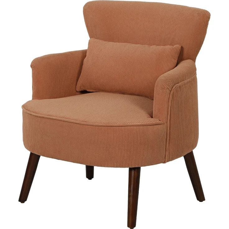 MELAYR, Moderner Armlehnstuhl, Gepolsterter Akzentstuhl mit Lendenkissen, Kautschukholzbeinen, Orange, 69.5 x 69 x 78 cm – Bild 2