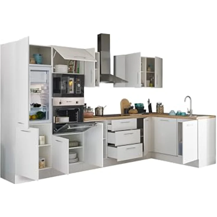 Turin LBM Eckküche 340 x 211 x 60 cm, weiß - Ohne Küchengeräte - Moderne, geräumige Küche in Artisan-Eiche Optik mit viel Stauraum – Bild 4