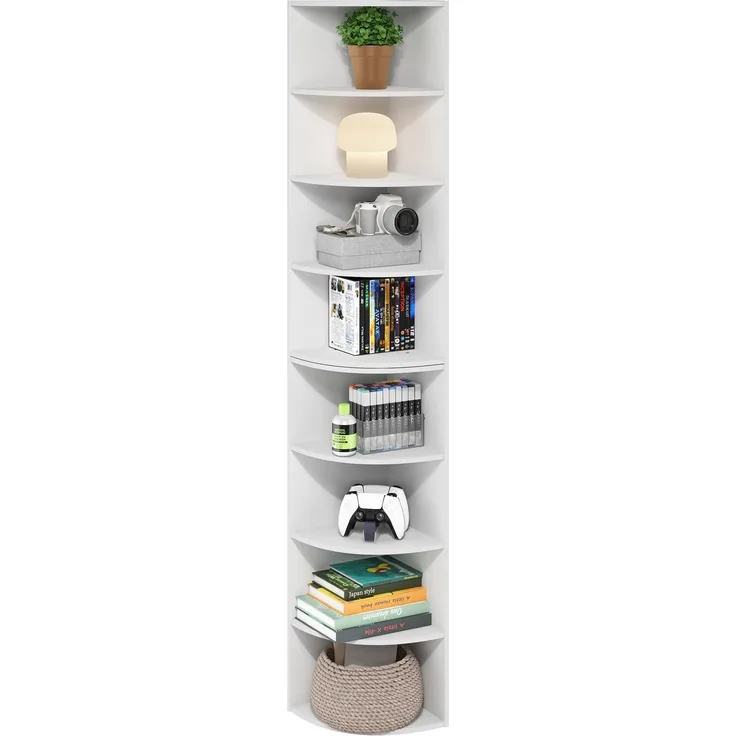 Furinno Econ 8-stöckiges Eckregal-Bücherregal, Bücherregal, Weiß