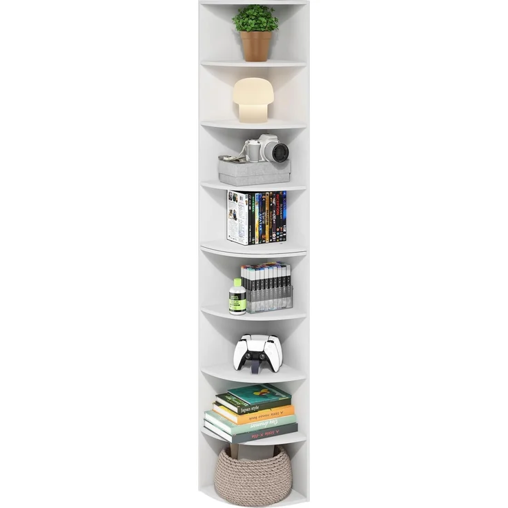 Furinno Econ 8-stöckiges Eckregal-Bücherregal, Bücherregal, Weiß