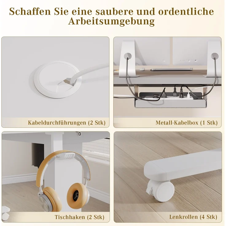 Devoko Elektrisch Höhenverstellbarer Schreibtisch Holzwerkstoff und Metall Weiß 160 x 80 x 72-118 cm – Bild 3