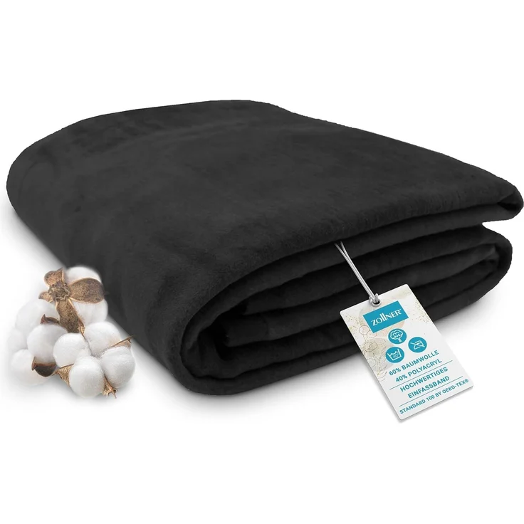 ZOLLNER Kuscheldecke mit Einfassband, 220x240 cm, schwarz – Bild 1