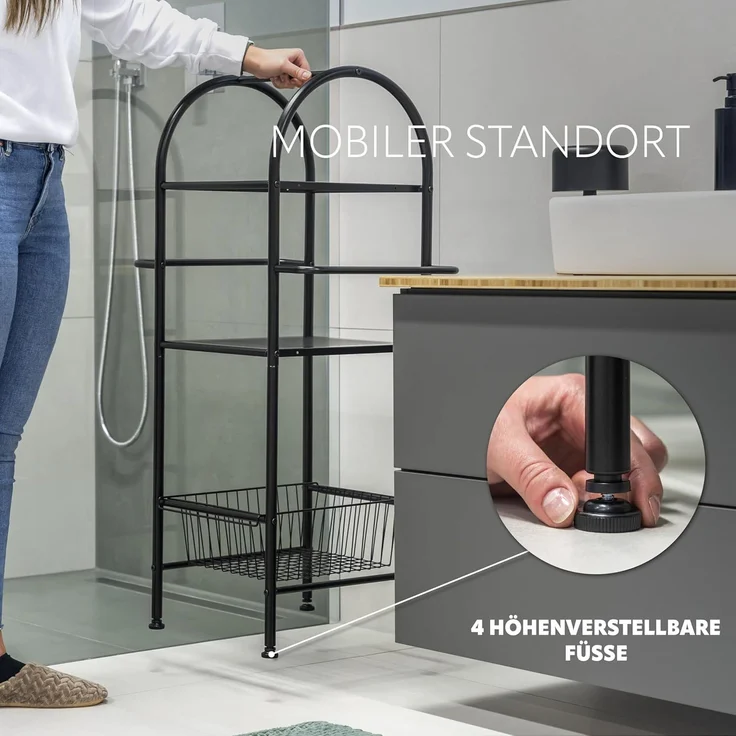 bremermann Standregal Bad-Standregal aus Metall, 2in1, 3 Etagen, 2 Handtuchstangen, schwarz – Bild 7