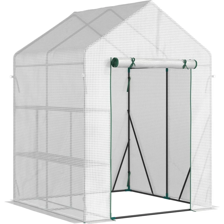 Wohnora-Gewächshaus aus Polyethylenfolie mit zwei Regalböden, Balkongewächshaus, verstärkter 140 g/m²-Folie, Stahlrahmen, aufrollbarer Reißverschlusstür, für Gemüse, Pflanzen und Blumen, 143 x 143 x 195 cm, weiß,H 1950cm x T 1160cm x B 1430cm – Bild 1