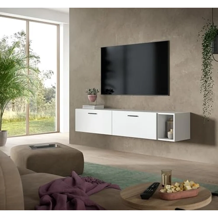 xonox. home – Wohnwand The One 75x34x34 cm in Weiß Nachbildung – Kompaktes Hängeregal mit 1 Tür, 1 Klappe und 5 Fächern – Modernes Design mit offenem Fach für Deko & vielseitigem Stauraum im Flur – Bild 2
