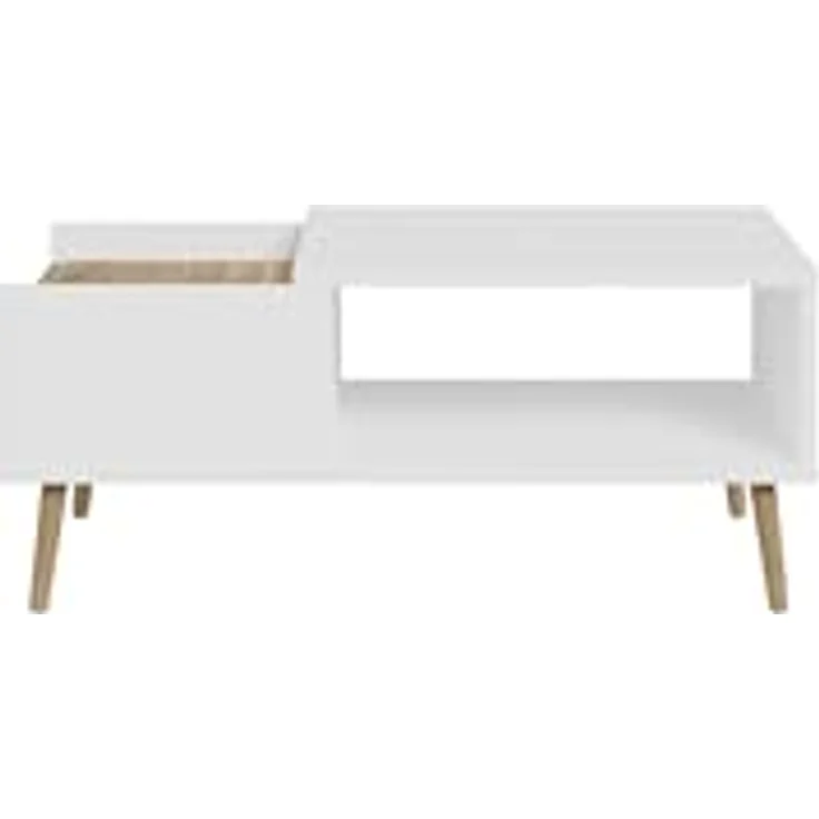 Forte HARLLSON, einfache Montage Dank EasyKlix by Couchtisch Weiß mit Holzdekor: Mauvella Eiche Wohnzimmertisch mit Schublade, Modern Mid Century Stil, 106 cm breit x 45 cm hoch x 60 cm tief – Bild 4