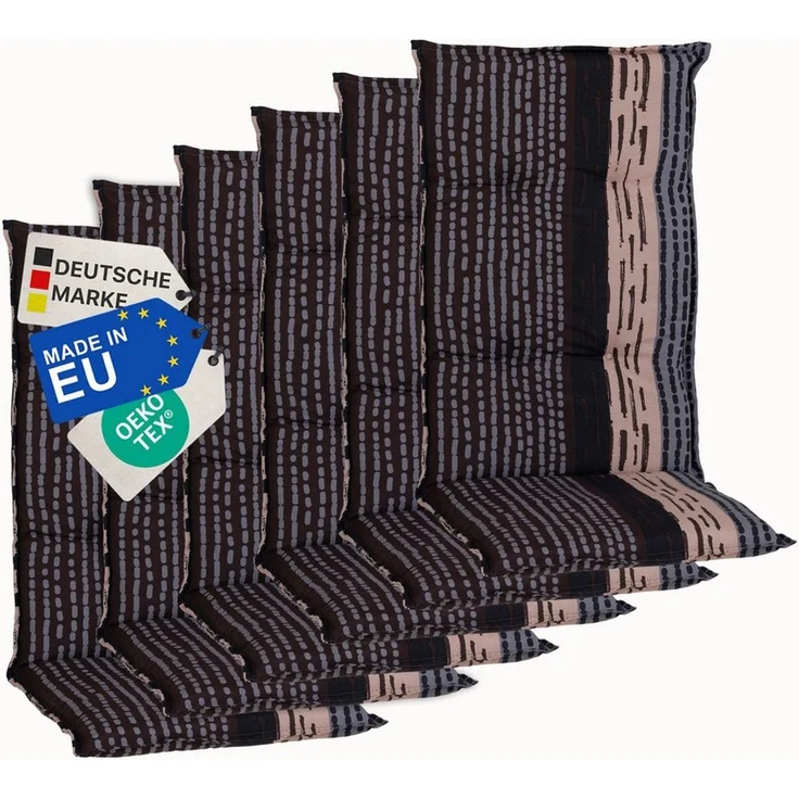 NYVI Hochlehnerauflage Hochlehner Auflagen 6er Set Barcelona - Gartenstuhlauflagen 118x50cm, (6 St), Stuhlauflage, Sitzauflage mit Halteband, UV-fest – Bild 1