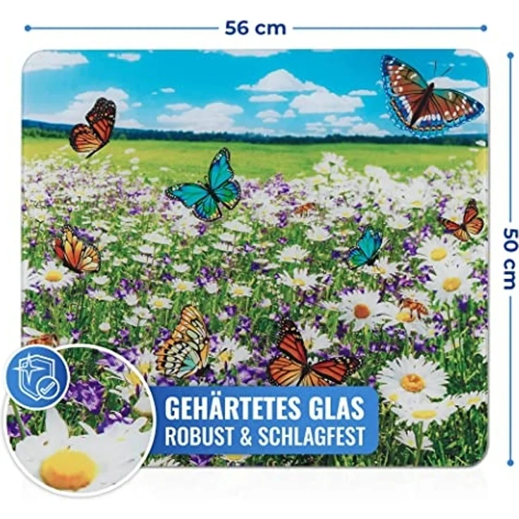 Maximex Schneide- und Abdeckplatte Sommerwiese, Glas, 56x50cm,vielseitig einsetzbar,mobil,Schneidebrett/Wandspritzschutz – Bild 2