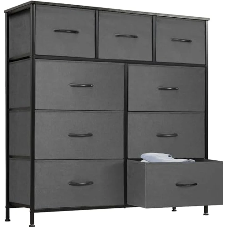 Sweetcrispy Kommode für Schlafzimmer, breite Schublade Kommode, 9 Stoffschubladen mit Griffen, Schubladen aus Stoff, Schrank, TV Stand für Schlafzimmer, Schrank, Wohnzimmer, Kinderzimmer – Bild 2