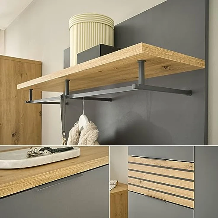 MID.YOU Garderobenpaneel Eiche Artisan, grau, Holzwerkstoff, 85x95x32 cm – Bild 6