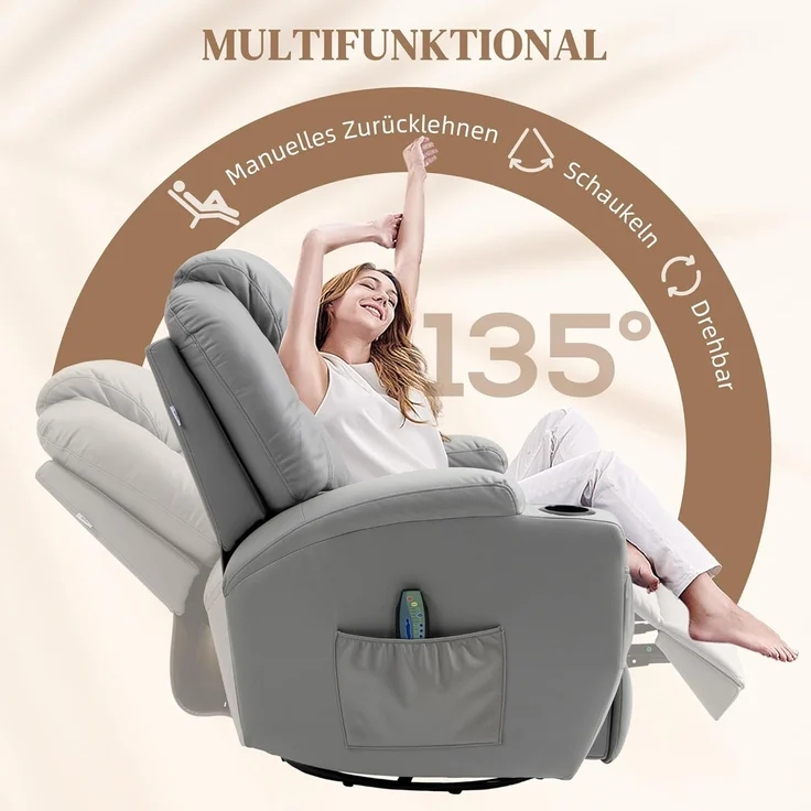 HOMCOM Massagesessel TV-Sessel Ruhesessel mit 8 Massagemodi (Relaxsessel, 1-St, Liegesessel), mit Fernbedienung – Bild 5