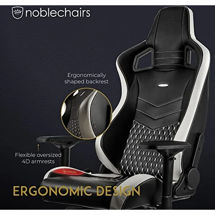 noblechairs Epic Gaming Stuhl - Bürostuhl - Schreibtischstuhl - Echtleder - Inklusive Kissen - Schwarz/Weiß/Rot – Bild 3