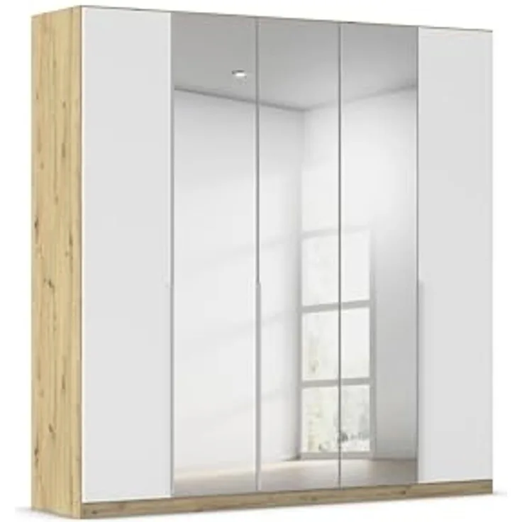 Rauch Möbel Alabama, Kleiderschrank für Schlafzimmer, Kinderzimmer, Wohnzimmer, Garderobe, Flur, 5-türig, Spiegel, mit Zubehör Classic, Farbe Weiß/Eiche Artisan, Holz, Breite 226 cm