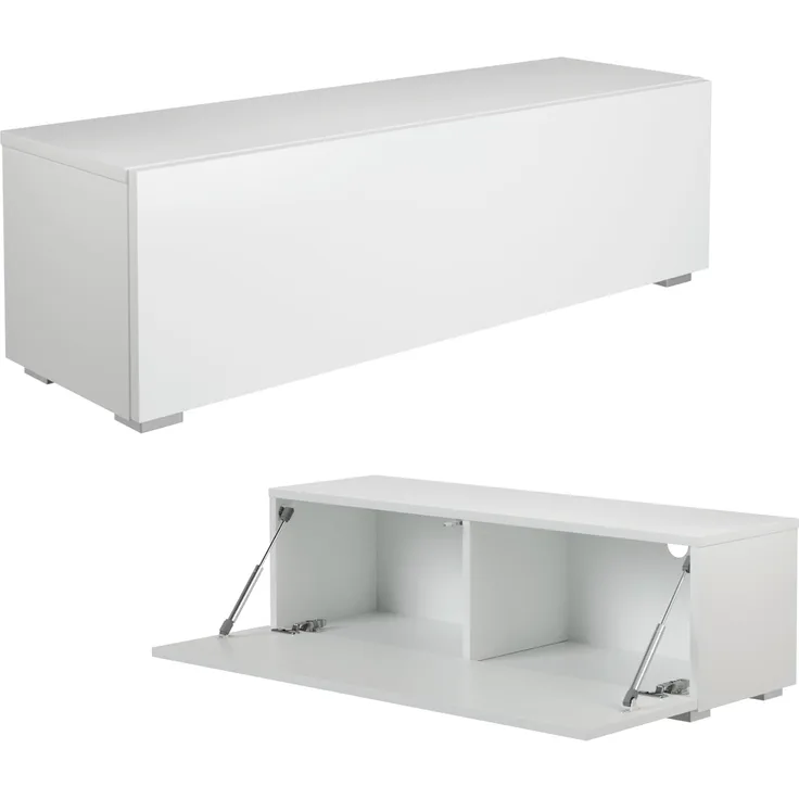 PLATAN ROOM Fernsehschrank TV-Lowboard 105/140 / 160/210 / 280 In Weiß Hängend Oder Stehend Hochglanz Matt (105 x 30 x 32, Weiß Matt/Weiß Matt)