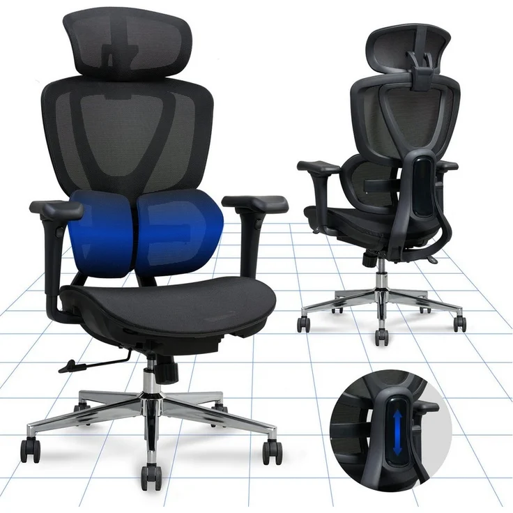 FLEXISPOT Drehstuhl Ergonomischer Bürostuhl, Arbeitsstuhl mit Dual-Wing Lendenstütze (3D-Kopfstütze & 3D-Armlehnen & Verstellbarer Sitztiefe), 3-Stufen Neigung & höhenverstellbare Rückenlehne – Bild 5