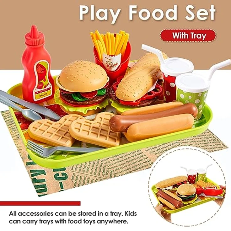 BUYGER Kinder Küchenspielzeug Lebensmittel Spielzeug Küche Hamburger Set Pädagogisches Rollenspiele Geschenk für Jungen Mädchen – Bild 4