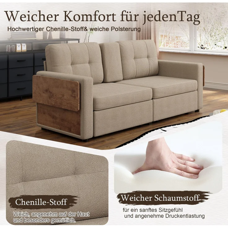 ZUBALIYA Schlafsofa 71x57.5 cm, mit Schreibtisch, mit Schubladen, mit Stauraum, mit Ablageflächen, mit Ausziehbett – Bild 5