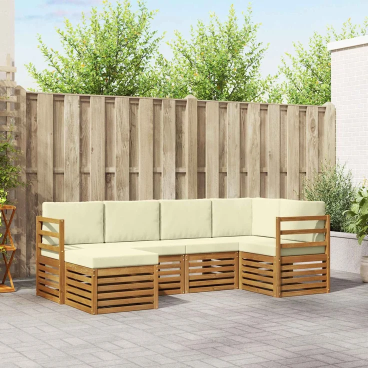 vidaXL Outdoor-Sofagarnitur 6 stk. 5-Sitzer Natur und Creme 3375070 – Bild 1