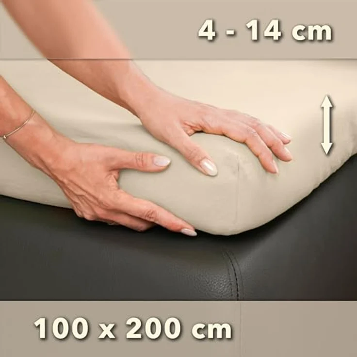 STUDIO Basic Topper Spannbettlaken 100x200 cm, 100% gekämmte Baumwolle, Oeko-TEX 100, Markenqualität, Bettlaken 100x200 Topperbezug Jersey - Creme – Bild 5